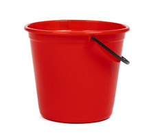 Empty Red Plastic Household Bucket On A White Background