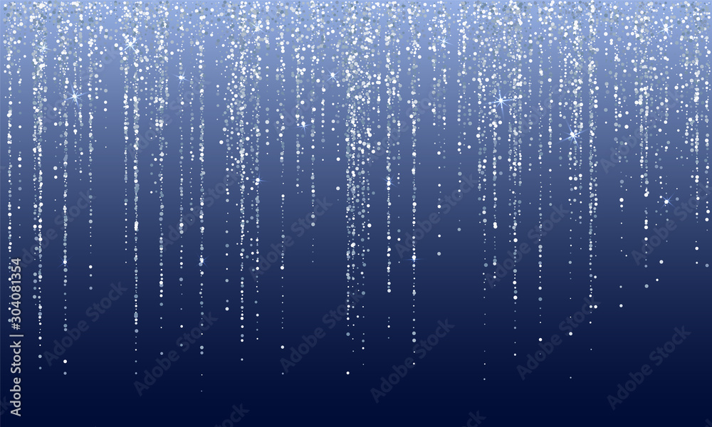 Falling in lines silver glitter confetti garlands dots rain - obrazy, fototapety, plakaty 