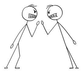 Wall Mural - Vector cartoon stick figure drawing conceptual illustration of two angry men or businessmen in fight argument or arguing.