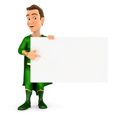 3d green hero pointing empty board, illustration with isolated white background