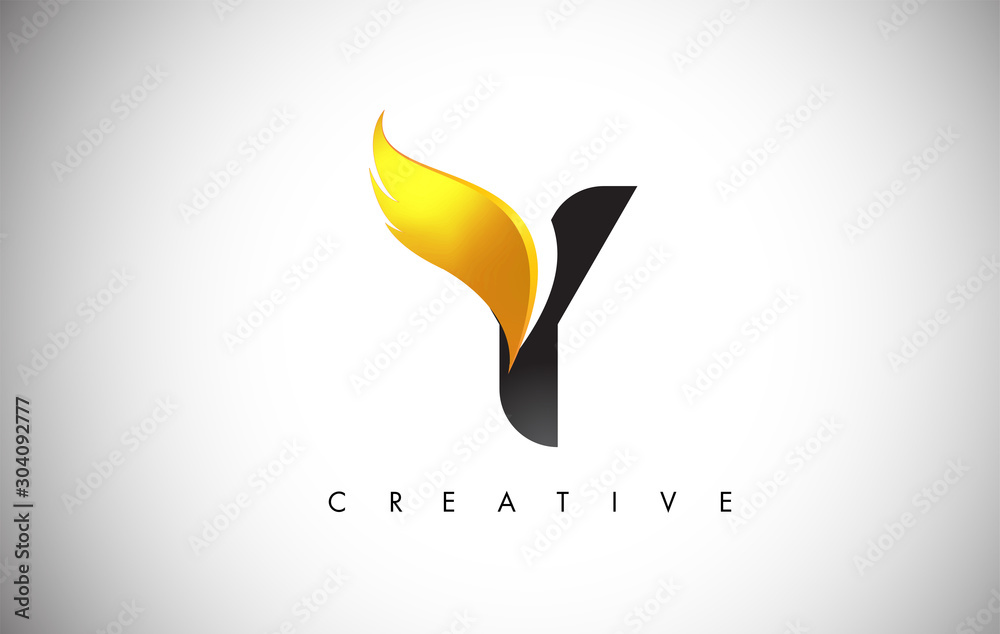Gold Y Letter Wings Logo Design with Golden Bird Fly Wing Icon. Stock ...