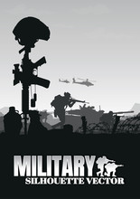 Military Vector Illustration, Army Background, Soldiers Silhouettes.