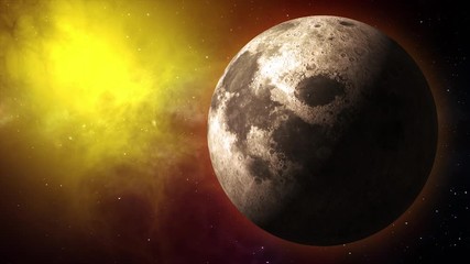 Wall Mural - Moon rotates around its axis and approaching away in the colored galaxy. Earth's natural satellite - animation motion. Video contains: Moon, Luna, Milky Way, Space, Planet, Galaxy, Stars, Cosmos. 4k