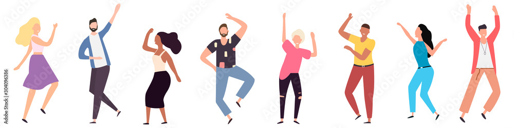 Dancing people. Group of young happy dancers or men and women isolated ...