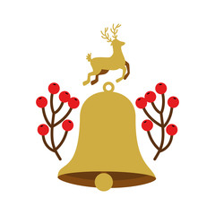 Wall Mural - bell christmas decoration with reindeer and branches vector illustration design