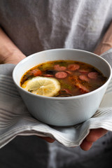 Wall Mural - hot soup with sausages and vegetables