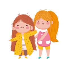 Wall Mural - cute little girls with long hair on white background