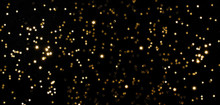 Little Gold Stars On Black Background Festive Holiday Background. Celebration Concept. Top View,