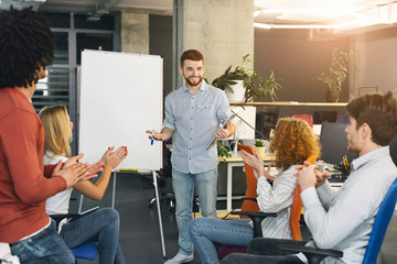 Poster - Young millennial team applauding to top manager