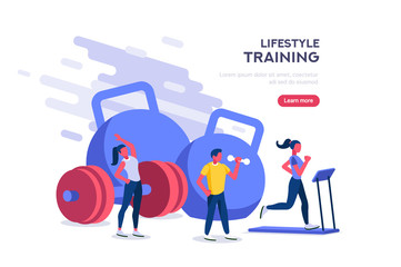 Exercise concept of recreation as flat vector Illustration. Healthy bodybuilding for strength. Equipment for life lifestyle and power training on energy activity as strong metaphor.