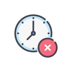 Fototapete - time and clock with decline cross button color line icon. remove watch and time management vector ou