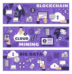 Aufkleber - Cryptocurrency cloud mining, blockchain data