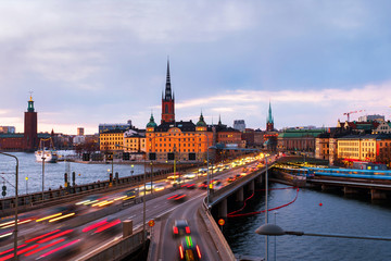 Wall Mural - View of Gamla Stan in Stockholm, Sweden with landmarks like Riddarholm Church during the morning