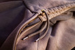 Hoody detail of zipper, hood and ties, still life no people