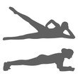 © Василий Солдатов - Silhouette of a woman performing fitness exercise 'plank' and exercise for a outside of the thigh. Girl outdoor activities and healthy lifestyle. Isolated vector on a white background.