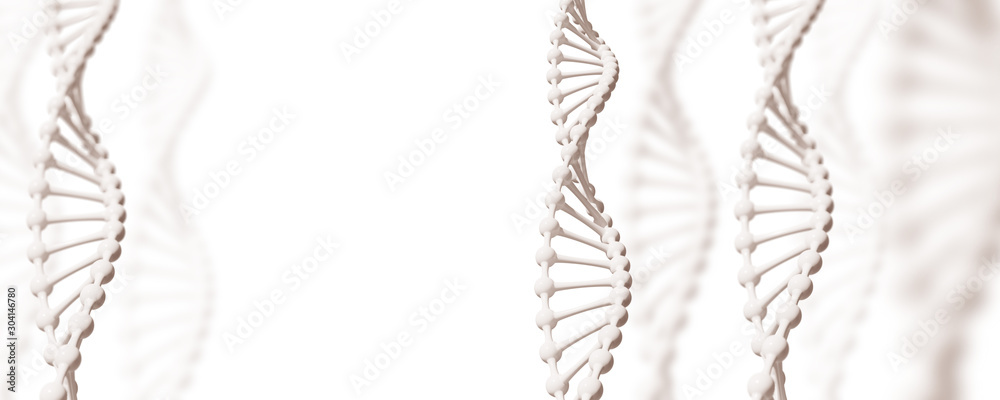 White DNA structures over white background. - obrazy, fototapety, plakaty 