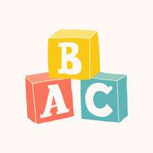Wooden Alphabet Cubes With A,B,C Letters. Vector.
