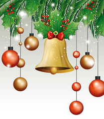 Poster - bell with balls hanging christmas decoration vector illustration design