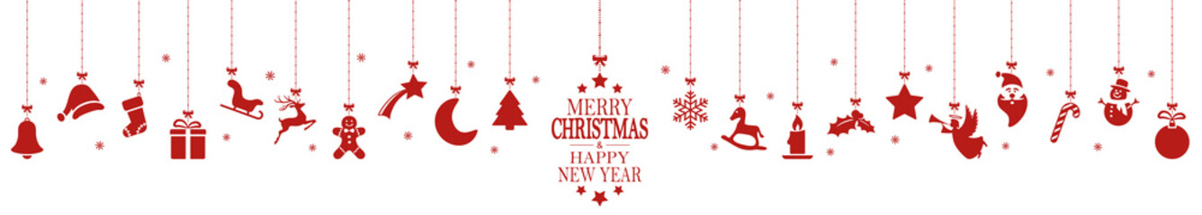 hanging christmas icons and new year greetings