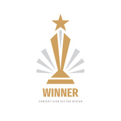 award winner cup - vector logo template concept illustration in flat style. star with rays and abstr