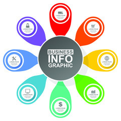 Poster - Business presentation, circular infographic template, web diagram in 8 options, vector illustration in eps 10