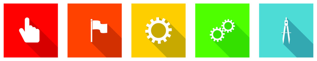 Fototapete - Set of colorful web flat design vector icons,  hand, flag, cogwheel and compass buttons in eps 10 for webdesign and mobile applications