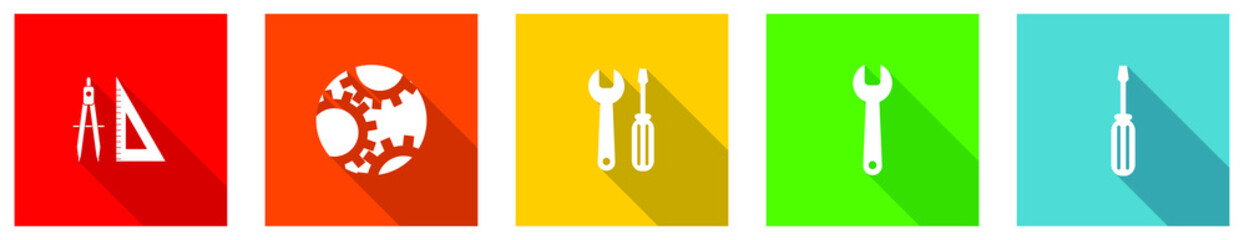 Poster - Set of colorful web flat design vector icons,  tools, screwdriver, spanner and technology buttons in eps 10 for webdesign and mobile applications