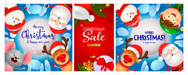 Christmas Sale poster set with Santa hat