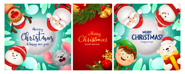 Christmas postcard set with gold bells