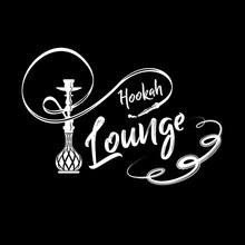 Hookah Vector Logo Design On Black Background. Smoking Hookah Label For Lounge Cafe Emblem, Arabian Bar Or House, Shop, Isolated Vector Illustration.