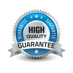 steel blue reliable high quality guarantee badge with ribbon isolated on white background.