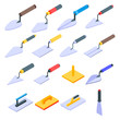 Trowel icons set. Isometric set of trowel vector icons for web design isolated on white background