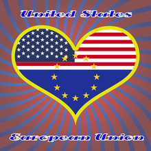 Flags Of USA In A Heart Shape With Highlights On The Edges.