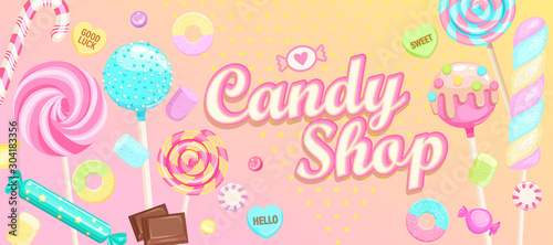Fotografía Candy shop welcome banner with sweets