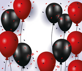 Poster - balloons helium floating colors red and black with confetti