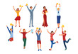 © greenpicstudio - Set of women and men happy with victory vector illustration