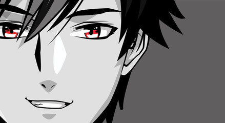 Poster - face young man monochrome anime style character