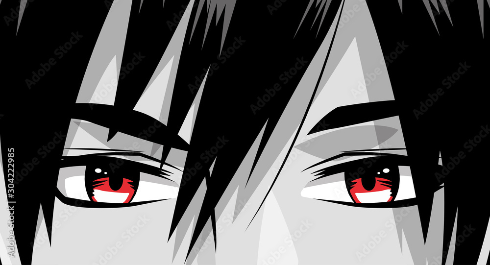 face young man monochrome anime style character - obrazy, fototapety, plakaty 