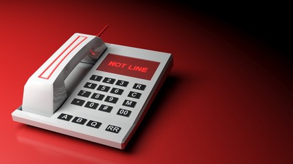 Poster - Wireless telephone with HOT LINE writte in red on its screen - 3D rendering illustration