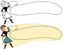 A Cartoon Of A Cowgirl Twirling A Lasso That Forms A Blank Sign. 