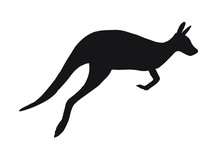 Vector Black Kangaroo Silhouette Isolated On White Background