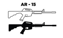 A Vector Icon Of An Assault Rifle. Assault Rifle Illustration Icon. Automatic Fire Rifle. Ban Guns.