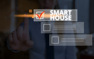 Poster - conceptual hand writing showing smart house. concept meaning homes that have electronic devices and 