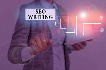 Poster - Text sign showing Seo Writing. Business photo showcasing grabbing the attention of the search engines using specific word