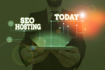 Poster - Conceptual hand writing showing Seo Hosting. Concept meaning building website in a way that is friendly for search engines