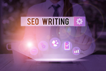 Poster - Handwriting text writing Seo Writing. Conceptual photo grabbing the attention of the search engines using specific word