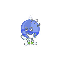 Wall Mural - Shiny blue christmas ball cartoon with character thinking