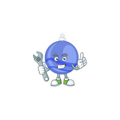 Sticker - Mascot mechanic in the cartoon blue christmas ball