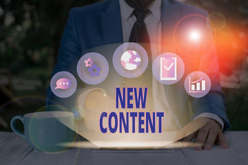 Poster - Word writing text New Content. Business photo showcasing fresh valuable and relevant information or context of a document