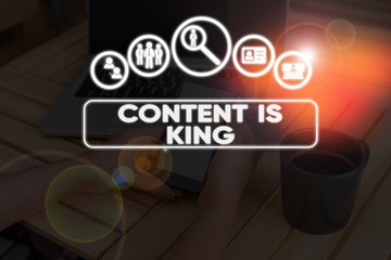 Poster - conceptual hand writing showing content is king. concept meaning words what sells products and provi
